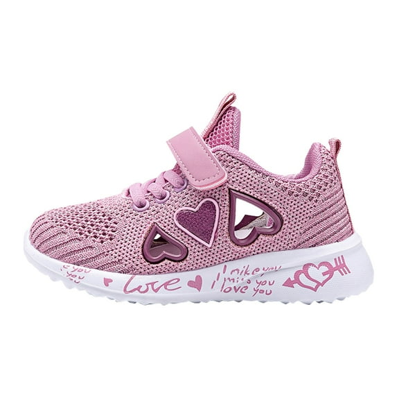 Otqutp Baby Party Footwear Kids Children Sports Shoes Spring/Summer Colorful Mesh Hollow Out Heart Shaped Pattern Letter Printed Casual Shoes Party Birthday School