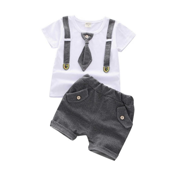 Otqutp Baby Party Outfits Set for Summer Kids Toddler Baby Boys Patchwork Short Sleeve Tops Striped Shorts Outfit Set 2PCS Clothes