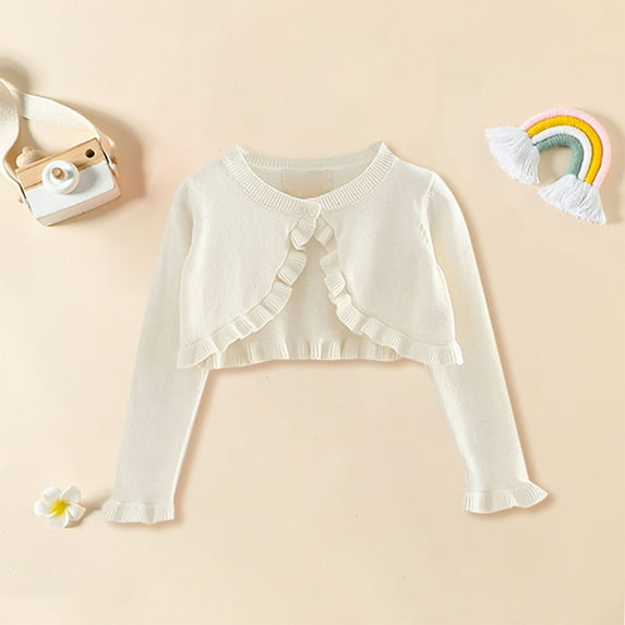Otqutp Baby Playwear Blouse Kids Girls' Coat Spring/Summer Solid Color Single Button Cardigan Party Birthday School for 1-7 Years(White-B,3-4 Years)