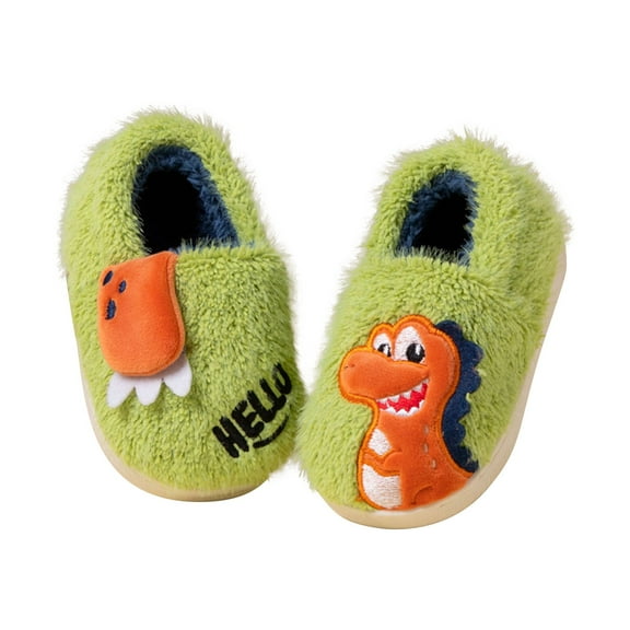 Otqutp Baby Pull-On Boots Girls Boys Cute Slippers with Memory Foam Kids Plush Warm Winter House Shoes Indoor House Home Shoes 1-7 Years(Green,4.5-5.5 Years)