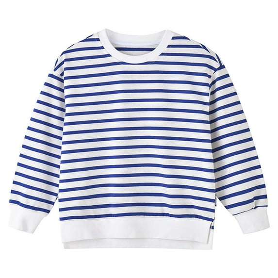 Otqutp Baby Round Neck Tops Kids Sweatshirts Soft Cotton Warm Crewneck Cartoon Stripes Long Sleeve Pullover Sweatshirts for Boys Girls(Blue,5-6 Years)