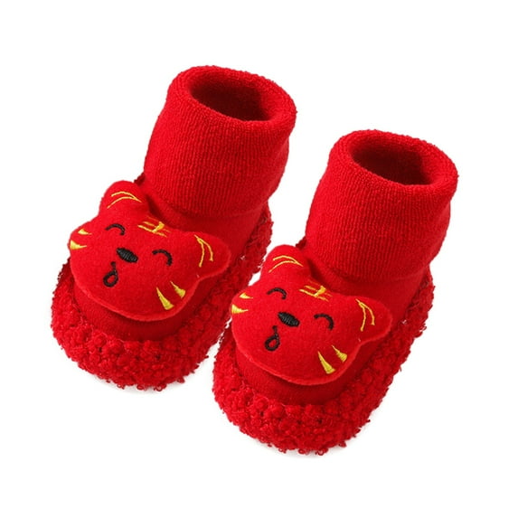 Otqutp Baby Round Toe Shoes Children Winter Boots Floor Thickened Autumn and Winter Children Cartoon Dispensing Baby Socks Shoes(RD4,6-12 Months)