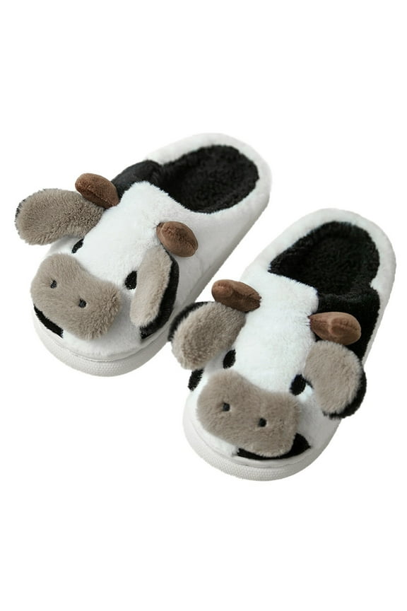 Baby Round Toe Slippers Kids Shoes House Slippers Bedroom Home Slippers Cute Cow Cotton Slippers Winter Indoor Outdoor Slippers for Boys Girls(Black,7-8 Years)
