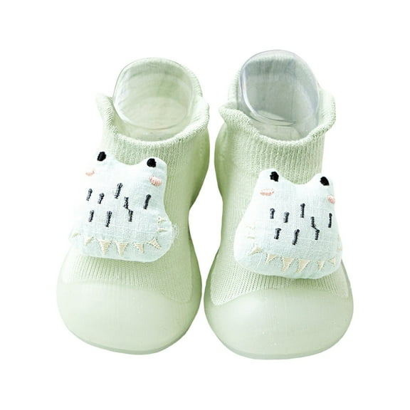 Otqutp Baby Round Toe Sneakers Toddler Girls Boys Shoes Sock Animal Decoration Toddler Indoor Shoes Non Slip Slippers for 0 To 4 Years(Green,0-6 Months)