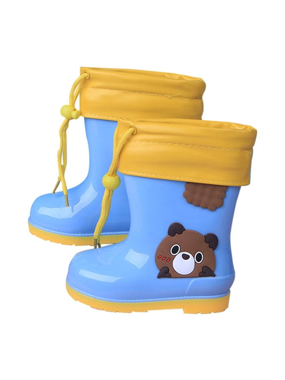 Baby SchoolShoes 2-10Years Toddler Boys Girls Plush Rain Boots Cute Lightweight Bear Printed Low Heeled Mid Length Children's Rain Boots(Blue,5.5-6 Years)
