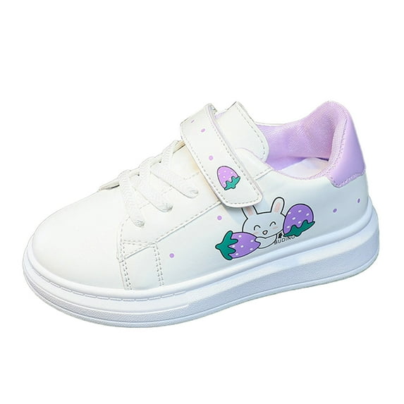 Otqutp Baby Short Boots Girls' Sports Shoes Fashion Small White Shoes Breathable Leather Board Shoes Medium Children Student Flat Shoes (Purple,12-12.5 Years)