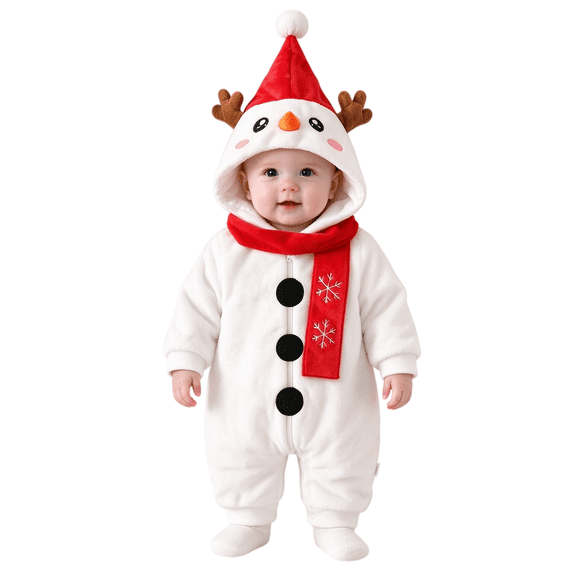 Otqutp Baby Snowman Full Zip Hooded Bodysuit Soft Plush Animal Jumpsuit Newborn Long Sleeve Warm Romper Casual Infant Outfit for Christmas