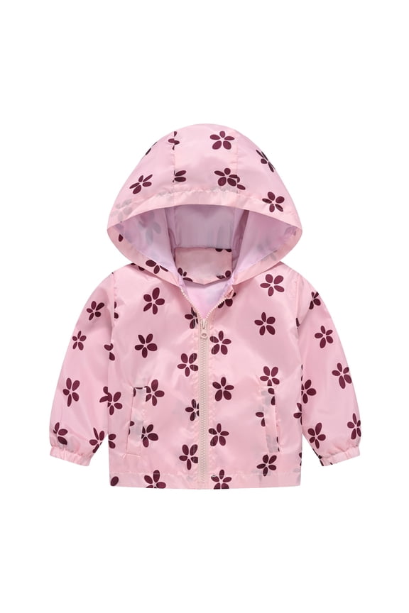 Baby Snowsuit Windproof Boys Girls Small Children Spring Fall Winter Casual Wind Printing Light Fashion Hooded Jacket Long Sleeve Outwear(Pink,4-5 Years)