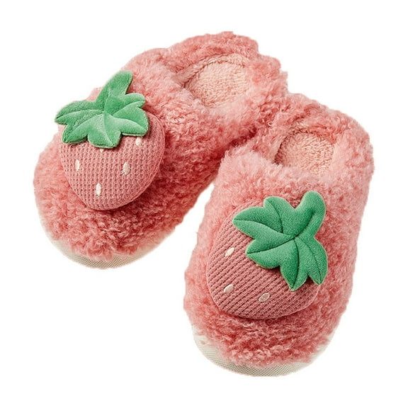 Otqutp Baby Solid Color Shoes Toddler Girls Winter Slippers Cute Fruits Cute Print Flock Soft Bottom Autumn Winter Warm Slippers Home Wear Shoes(Red,6-7 Years)