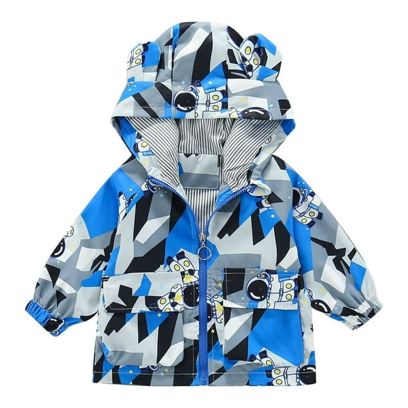 Otqutp Children Warm Winter Coats Windproof Autumn Toddler Boys Girls Coat Cute Long Sleeve Cartoon Windbreaker Hooded Jackets Tops with Pocket(Blue,3-4 Years)