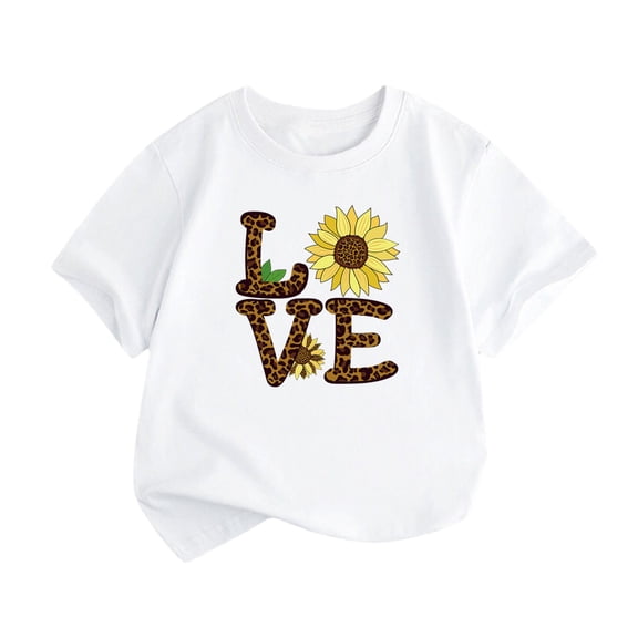 Otqutp Baby Swing Tops Little Children and Big Kids LOVE Cartoon Sunflower Print Boys and Girls Tops Short Sleeved T Shirts