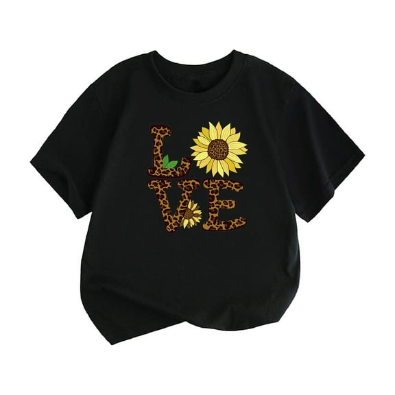 Otqutp Baby Swing Tops Little Children and Big Kids LOVE Cartoon Sunflower Print Boys and Girls Tops Short Sleeved T Shirts