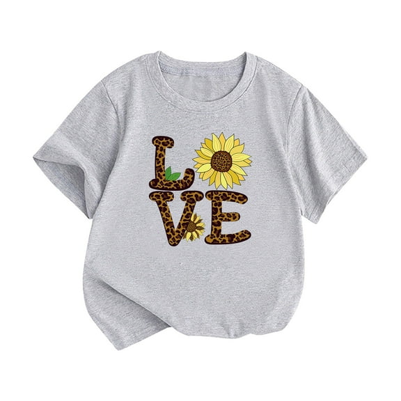 Otqutp Baby Swing Tops Little Children and Big Kids LOVE Cartoon Sunflower Print Boys and Girls Tops Short Sleeved T Shirts