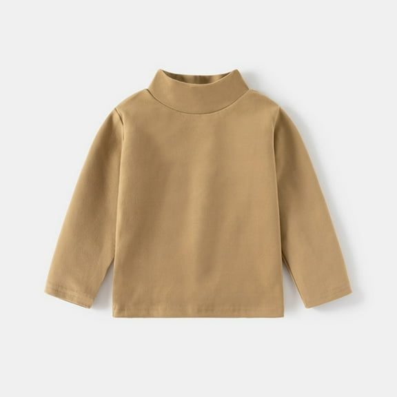 Otqutp Baby Turtleneck Shirts Kids Boys Fall and Winter Solid Color High Neck Long Sleeve Thickened Bottoming Shirt T Shirt Soft Cotton Tops (Beige-1,12-18 Months)