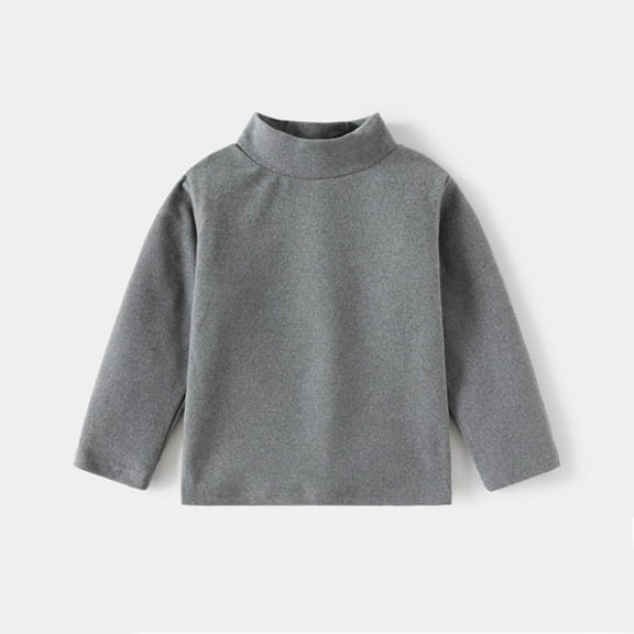 Otqutp Baby Turtleneck Shirts Kids Boys Fall and Winter Solid Color High Neck Long Sleeve Thickened Bottoming Shirt T Shirt Soft Cotton Tops (Grey-1,3-4 Years)