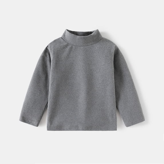 Otqutp Baby Turtleneck Shirts Kids Boys Fall and Winter Solid Color High Neck Long Sleeve Thickened Bottoming Shirt T Shirt Soft Cotton Tops (Grey-1,4-5 Years)