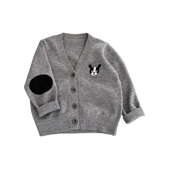 Otqutp Baby V Neck Cardigan Sweater with Dog Graphic Boys Girls Cozy Fall Winter Knit Pullover Long Sleeve Button Jacket