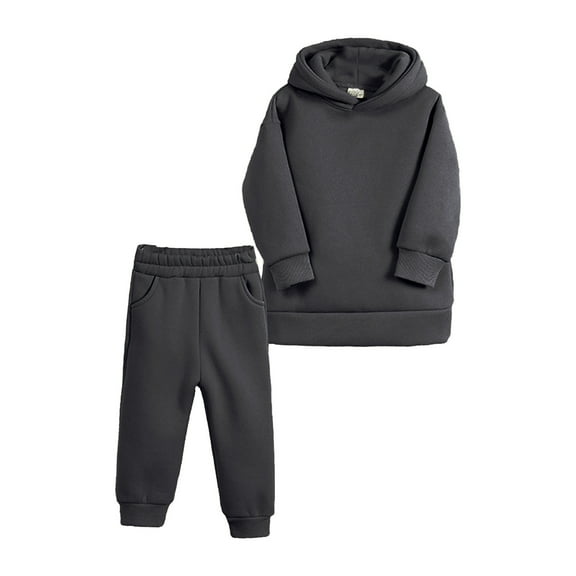 Otqutp Baby Warm Blouse Kids Toddler Baby Girls Boys Autumn Winter Warm Thick Solid Cotton Long Sleeve Lined Tops Hooded Hoodie Pants Sweatshirt Set Clothes(Grey,4-5 Years)