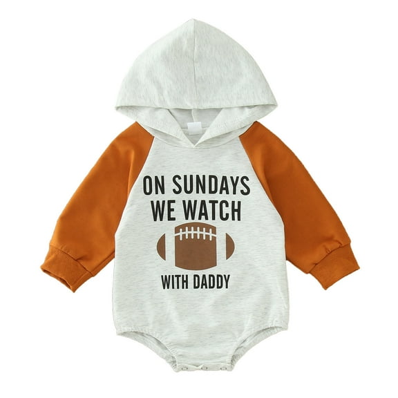 Otqutp Baby Warm Clothes Boys Girls Cotton Patchwork Autumn Rugby Print Football Long Sleeve Hooded Romper Bodysuit Boys Girls Clothes(A,0-6 Months)