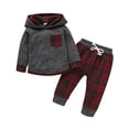 thumbnail image 1 of Otqutp Baby Warm Clothes Kids Toddler Baby Boys Long Sleeve Hooded Fall Sweatshirt Patchwork Plaid Pants Trousers Outfit Set 2PCS Clothes(Grey,18-24 Months), 1 of 9