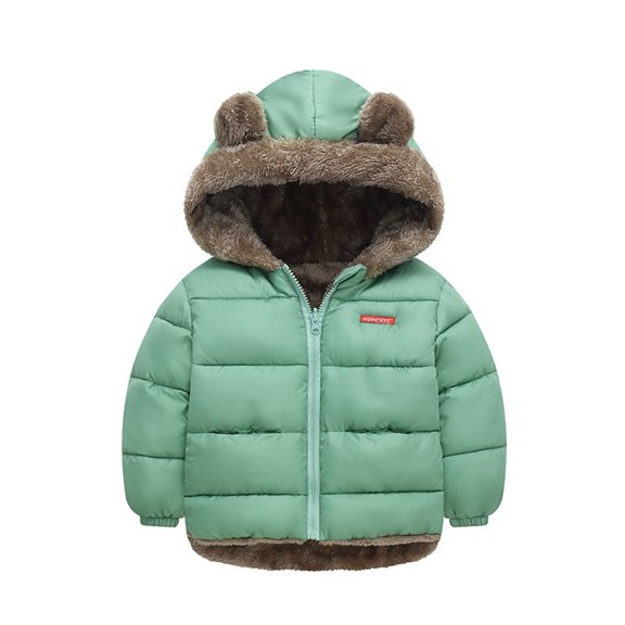 Otqutp Baby Warm Coat Toddler Boys Girls Winter Long Sleeve Coat Bear Ears Hooded Two Wear Thicken Windproof Zipper Warm Outwear(Green,3-4 Years)