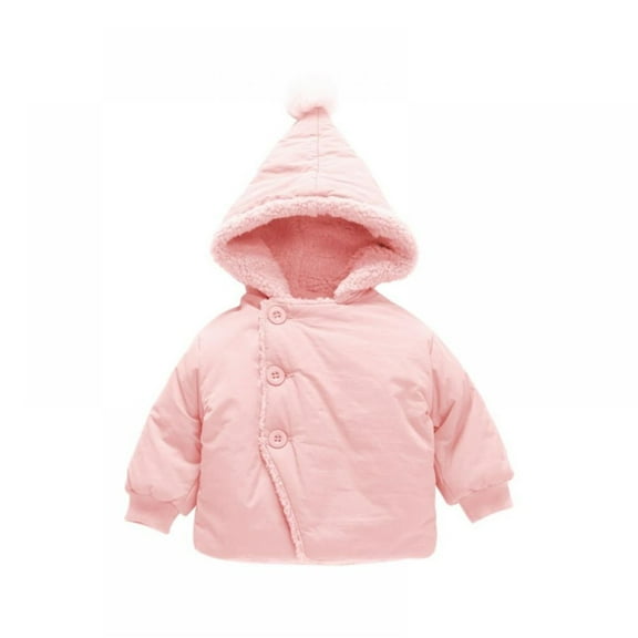 Otqutp Baby Warm Outwear Todder Boys Girls Long Sleeve Outerwear Baby Hood Jacket Coat Fall Winter Outerwear for 0-3 Years(Pink,12-18 Months)