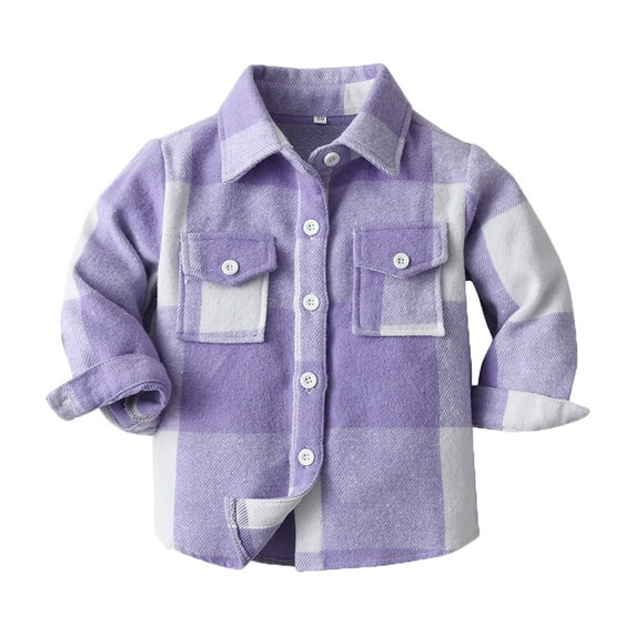 Otqutp Baby Warm Overcoats Middle Small Children's Spring Fall Casual Long Sleeved Milled Plaid Collar Shirt Jacket Kids School Coat(Purple,9-10 Years)