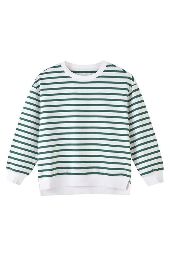Baby Warm Pullovers Kids Sweatshirts Soft Cotton Warm Crewneck Stripes Long Sleeve Pullover Sweatshirts for Boys Girls(Green,18-24 Months)