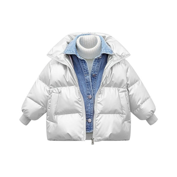 Otqutp Baby Warm Snowsuit Kids Toddler Girls Boys Winter Warm Thick Solid Cotton Long Sleeve Padded Jacket Coat Clothes with Pocket(Silver,7-8 Years)
