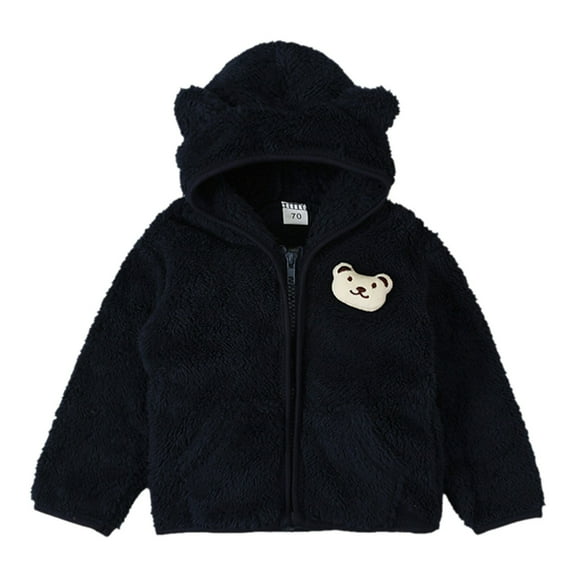 Otqutp Baby Windproof Coat Kids Children Coat Solid Color Long Sleeved Plush Zippered Hood Thickened Cute Bear Top Party Birthday School(BU1,18-24 Months)