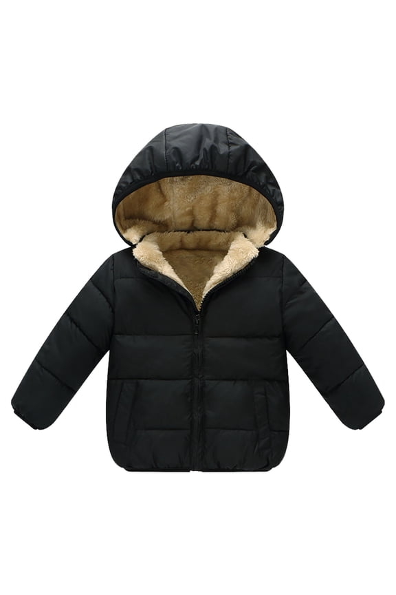 Baby Windproof Jacket Autumn/Winter Preschool Girls/Boys Long Sleeve Hooded Removable Hat Down Filled Jacket 2 to 7 Years Old(Black,2-3 Years)