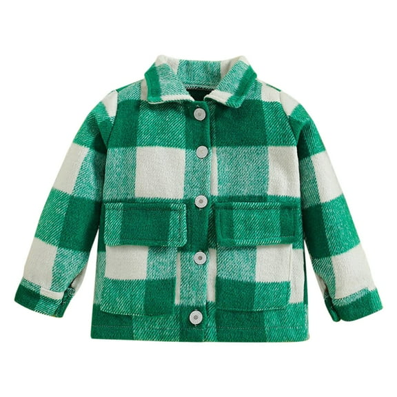 Otqutp Baby Windproof Jackets Toddler Boys Girls Shirt Coat Jacket Plaid Long Sleeve Turn Down Collar Button Tops Outwear for Girls Boys(Green,3-4 Years)