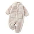 thumbnail image 1 of Otqutp Baby Winter Fleece Jumpsuit Toddler Unisex Crewneck Flannel Onesie Romper Sherpa Fuzzy Furry Snowsuit with Pocket, 1 of 4