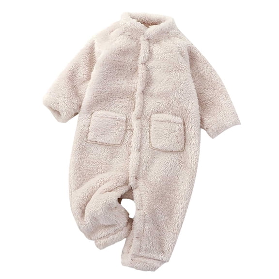 Otqutp Baby Winter Fleece Jumpsuit Toddler Unisex Crewneck Flannel Onesie Romper Sherpa Fuzzy Furry Snowsuit with Pocket