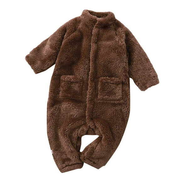 Otqutp Baby Winter Fleece Jumpsuit Toddler Unisex Crewneck Flannel Onesie Romper Sherpa Fuzzy Furry Snowsuit with Pocket