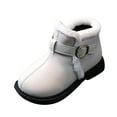 thumbnail image 1 of Otqutp Baby Winter Shoes Fashion Autumn and Winter Girls Boots Flat Bottom PU Leather Non-slip Short Plush Warm Solid Buckle Comfortable Boots(Beige,5-5.5 Years), 1 of 5
