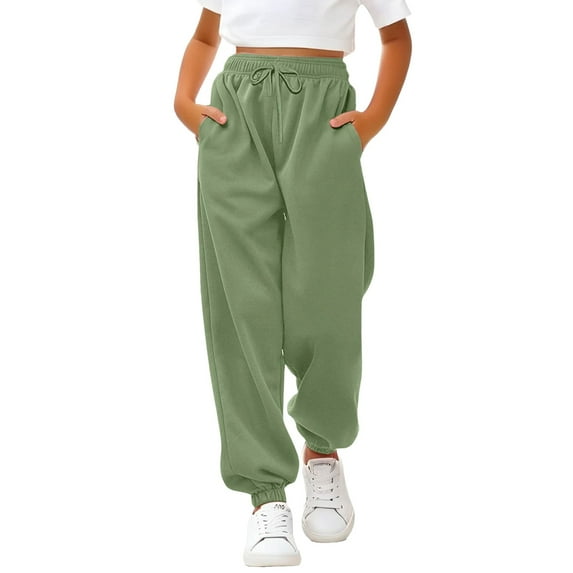 Otqutp Baggy Sweatpants for Girls Boys Straight Leg Active Joggers Teen Drawstring Elastic Waist Sweat Pants with Pockets