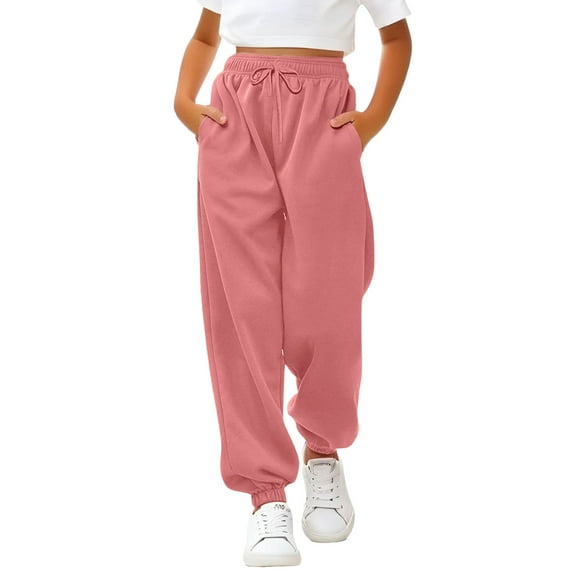 Otqutp Baggy Sweatpants for Girls Boys Straight Leg Active Joggers Teen Drawstring Elastic Waist Sweat Pants with Pockets