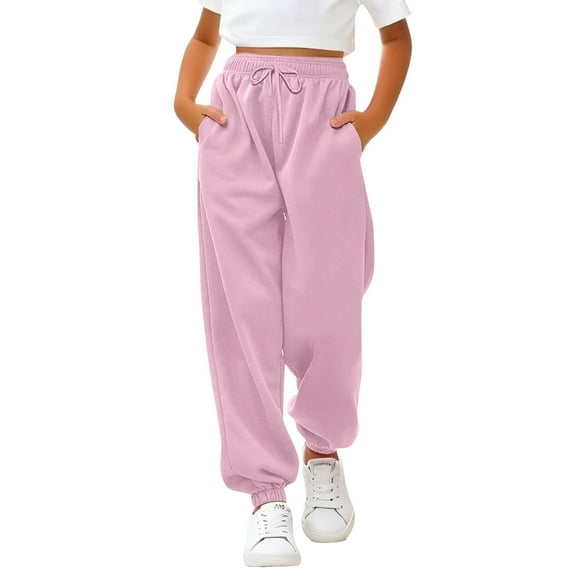 Otqutp Baggy Sweatpants for Girls Boys Straight Leg Active Joggers Teen Drawstring Elastic Waist Sweat Pants with Pockets