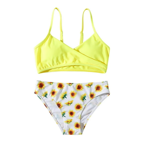 Otqutp Bathing Suit Cover up Kids New Girls Yellow Flowers Split Swimsuit Small Middle And Large Children's Swimwear Children's Bikini