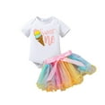 thumbnail image 1 of Otqutp Beach Bodysuit for Toddler Girls Short Sleeve Cartoon Prints Romper Tops And Tutu Tulle Skirt Dress 2PCS Summer Outfits, 1 of 8