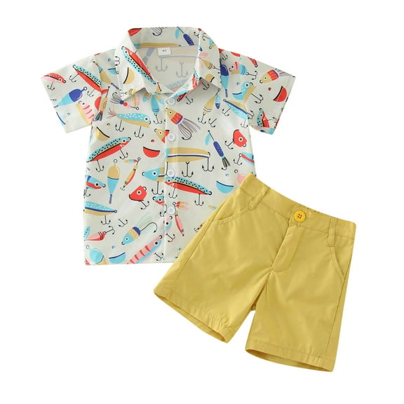 Otqutp Beach Clothes Set for Toddler Boys Short Sleeve Cartoon Prints T Shirt Tops Shorts Child Kids Summer Gentleman Outfits