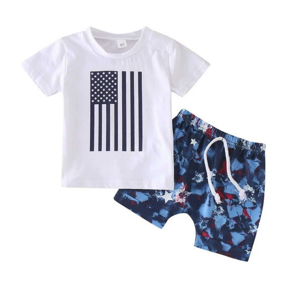 Otqutp Beach Clothes Set for Toddler Summer Boys Girls Independence Day 4th Of July Short Sleeve Tops Shorts Outfits for 0 to 3 Years