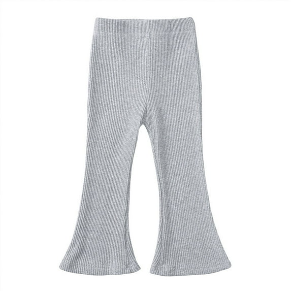 Otqutp Bell Bottoms Pants for Girls Spring and Autumn Solid Color Elastic Waist Casual Flare Pants High Waisted Flare Leggings (a-Grey,5-6 Years)