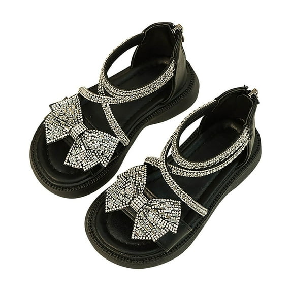 Otqutp Birthday Dance Shoes for Toddler Girls Summer Rhinestone Bowknot Soft Bottom Princess Shoes Trendy Shoes Sandals for 2 to 12 Years
