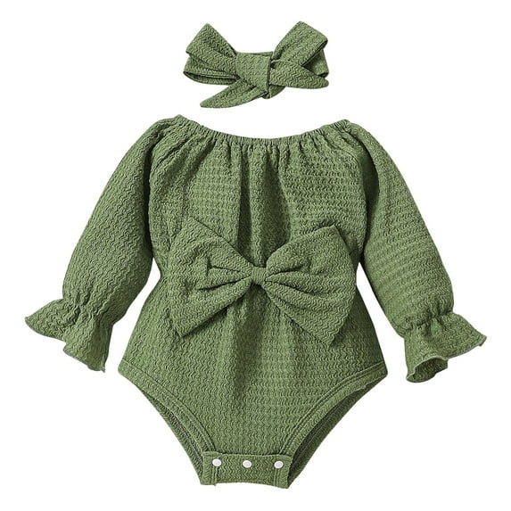 Otqutp Toddler Wedding Playsuit Baby Girls Romper Long Sleeved Bow Solid Color Harness Outside Bodysuit Romper Jumpsuit Clothes