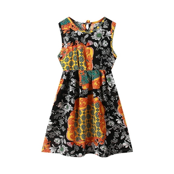 Otqutp Birthday Sundress for Toddler Girls Kids Crew Neck Summer Sleeveless Sundress Casual Beach Floral Prints Party Dress