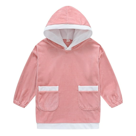 Otqutp Blanket Hoodie for Kids Fashion Long Sleeve Oversized Hooded Sweatshirt Cozy Warm Wearable Blanket with Giant Pockets for Girl Children(Pink,6-7 Years)