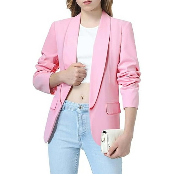 Otqutp Blazer Jacket for Teen Girls Long Sleeve Y2K Solid Lapel Formal Suit Open Front Business Dress Tops with Pocket