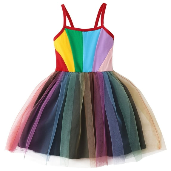 Otqutp Cute Sundress for Toddler Kids Girls Sleeveless Multicolor Mesh Dress Princess Dress Dance Party Dresses for 1 to 7 Years